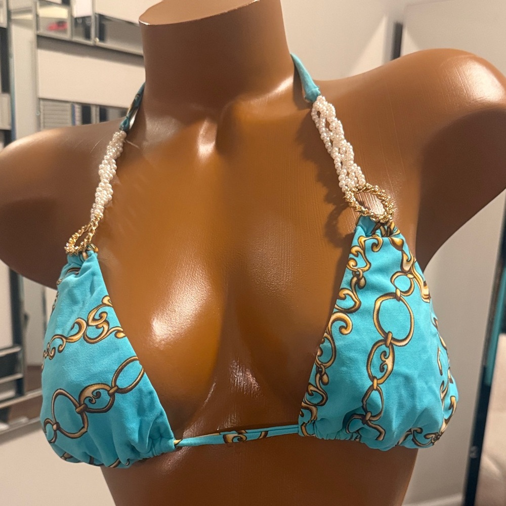 Beach Bunny Turquoise Chain-Print String Bikini - Picture 6 of 10